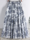 White and blue leafy print maxi skirt