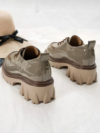 Gray patent loafers platform