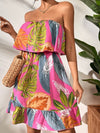 Fuchsia natura print strapless short dress