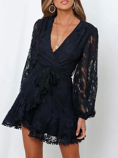 Black lace wrap mini dress