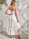White deep V-neck lace dress