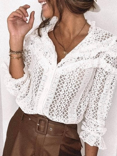 White collar lace texture blouse