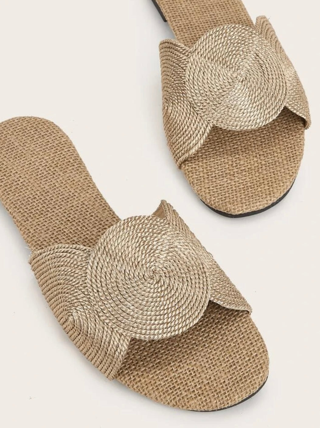 Natural fibers flat slides sandals