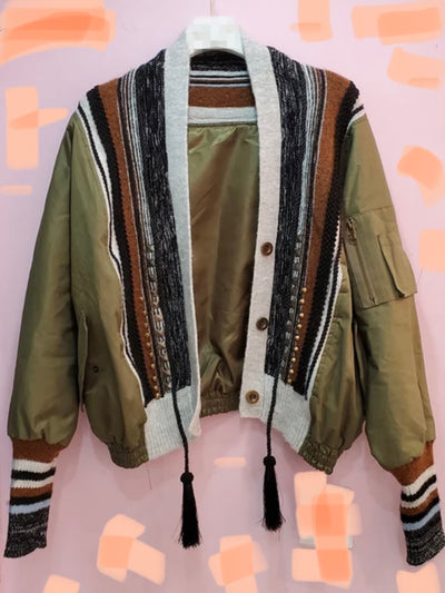 Army green baseball woven jacket