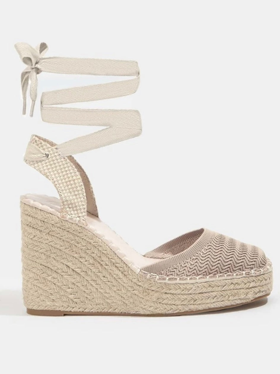 Beige platform espadrille wedge sandals