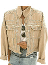 Beige jeans spikes crop jacket