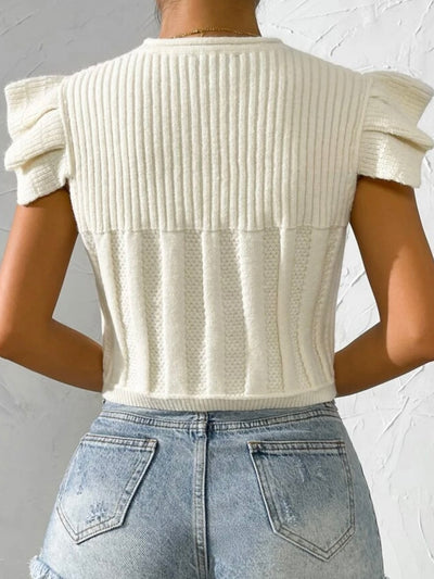Beige knitted ruffles shoulders top