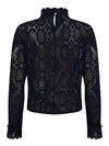 Black collar lace floral texture blouse