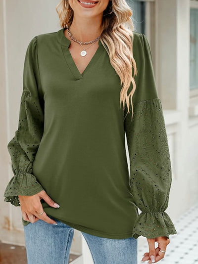 Olive green eyelet sleeves blouse