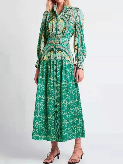 Green print maxi dress