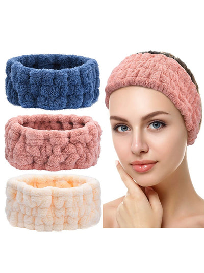 Pink, blue and beige padded facial headband