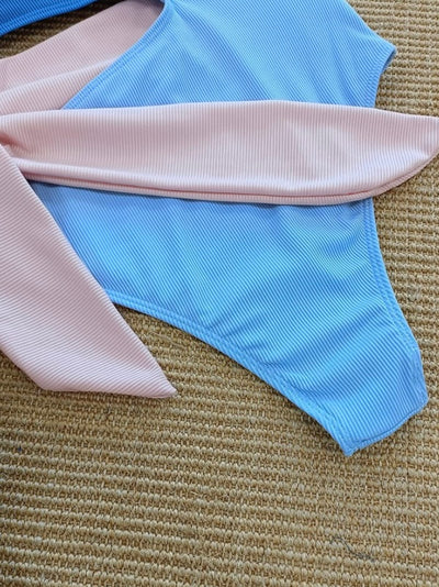 Blue tones top and bottom one piece swimsuit