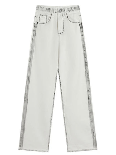 White and black painted lines jeans pants