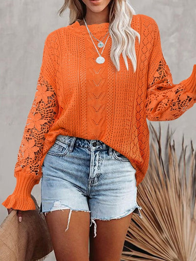 Orange lace crochet pullover sweater
