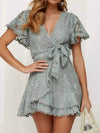 Green lace wrap mini dress