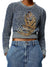 Blue distressed knitted crop sweater