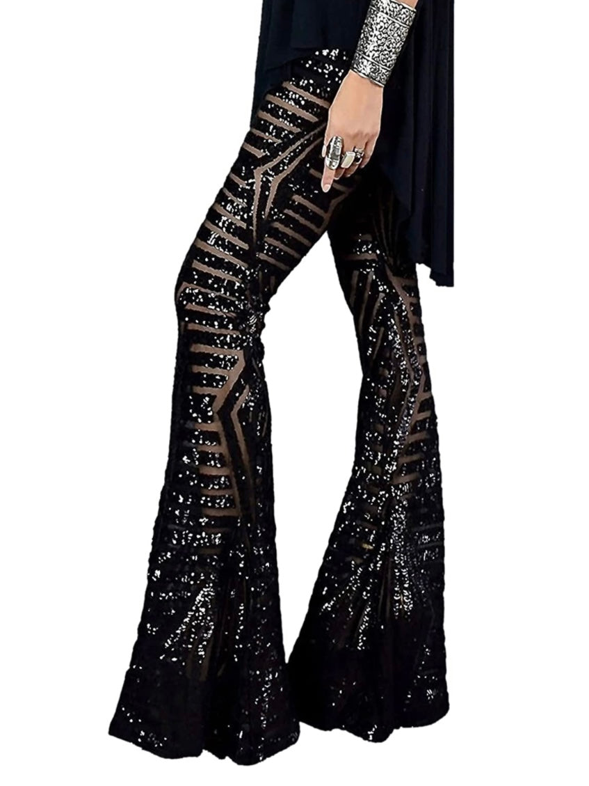 Flare sequins silver and black pants