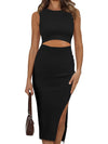 Black cut out front detail midi dress