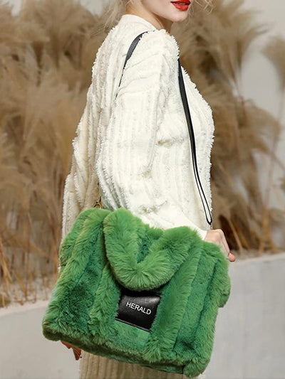 Green tote furry plush bag