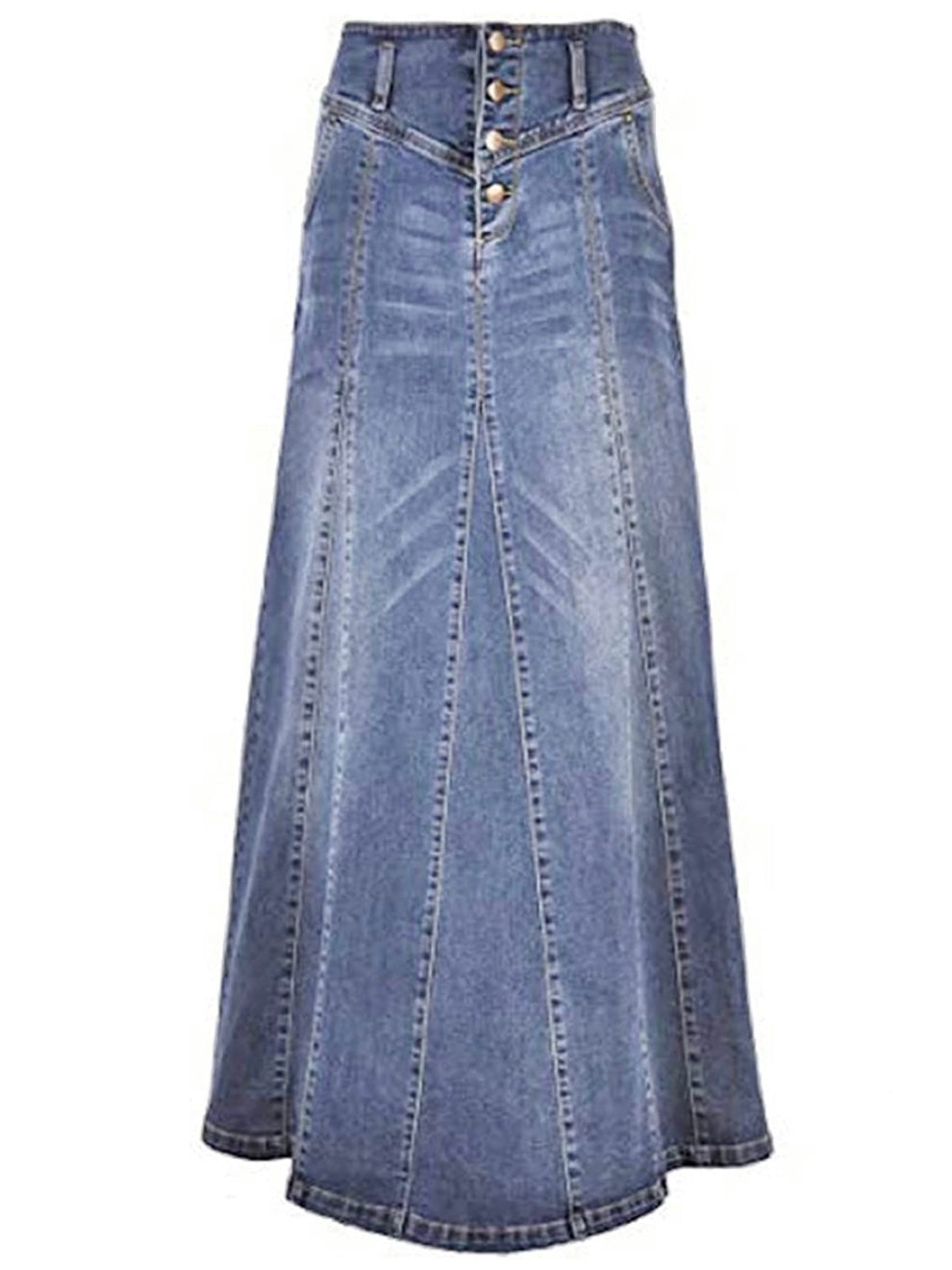 Mid blue jeans buttons maxi skirt