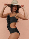 Black one piece hole out swimsuit