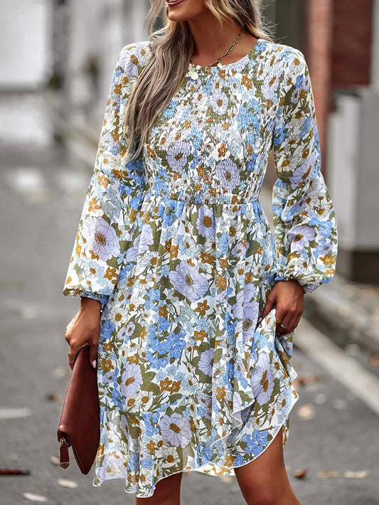 White floral printed short dress