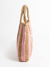 Beige and pink raffia tote bag