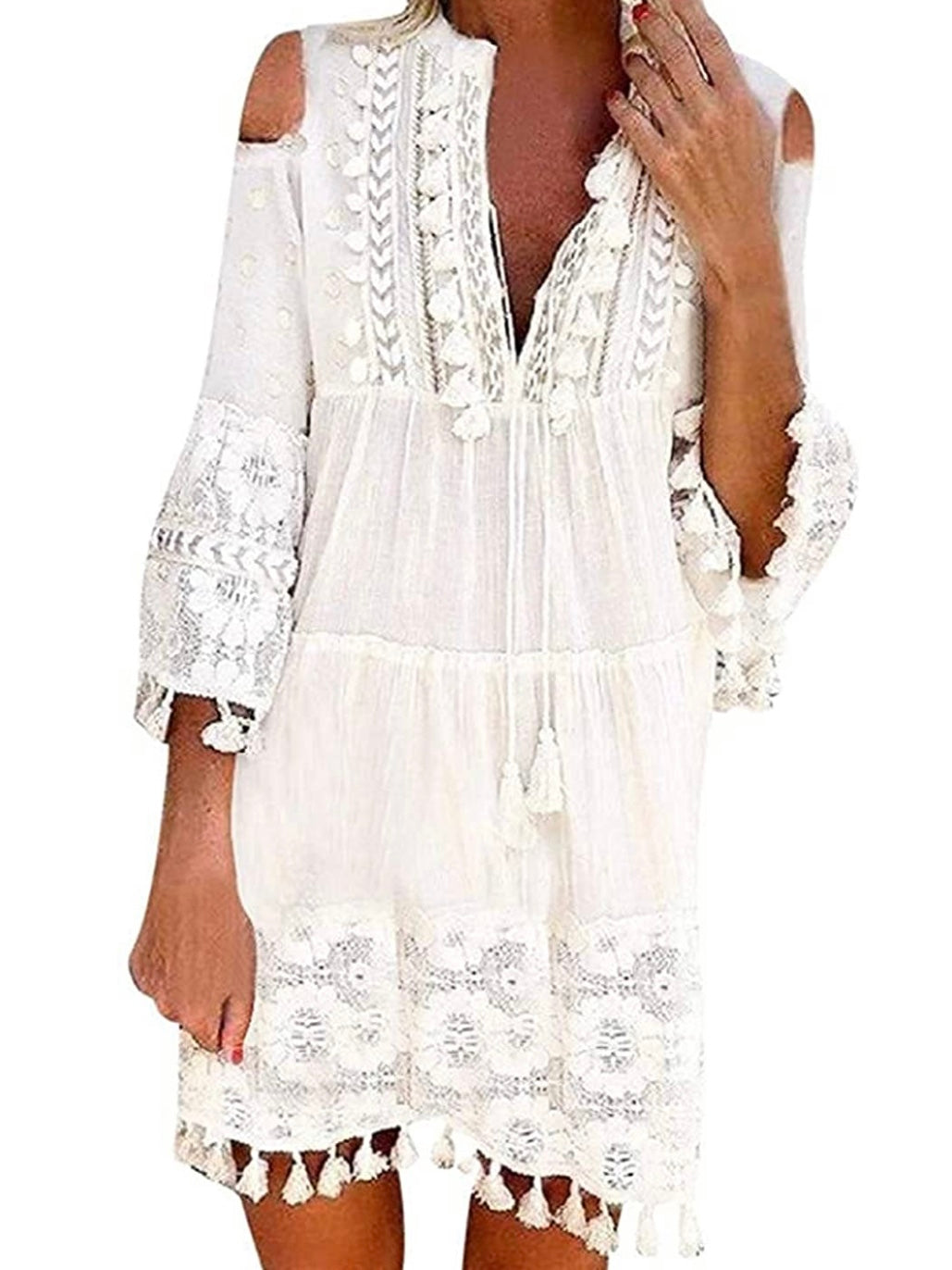 Boho white mini dress