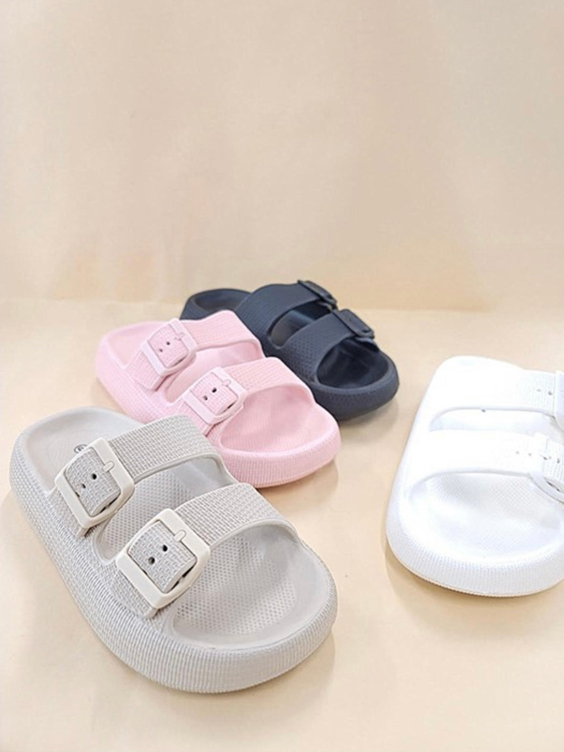 White 2 straps slides foam plastic sandals -