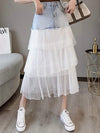Denim tutu layered pleated tube maxi skirt