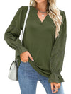 Olive green eyelet sleeves blouse