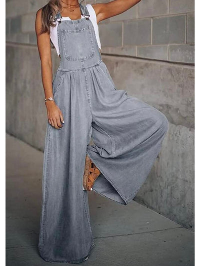 Gray denim loose and flare jumper overall