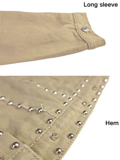 Beige jeans spikes crop jacket