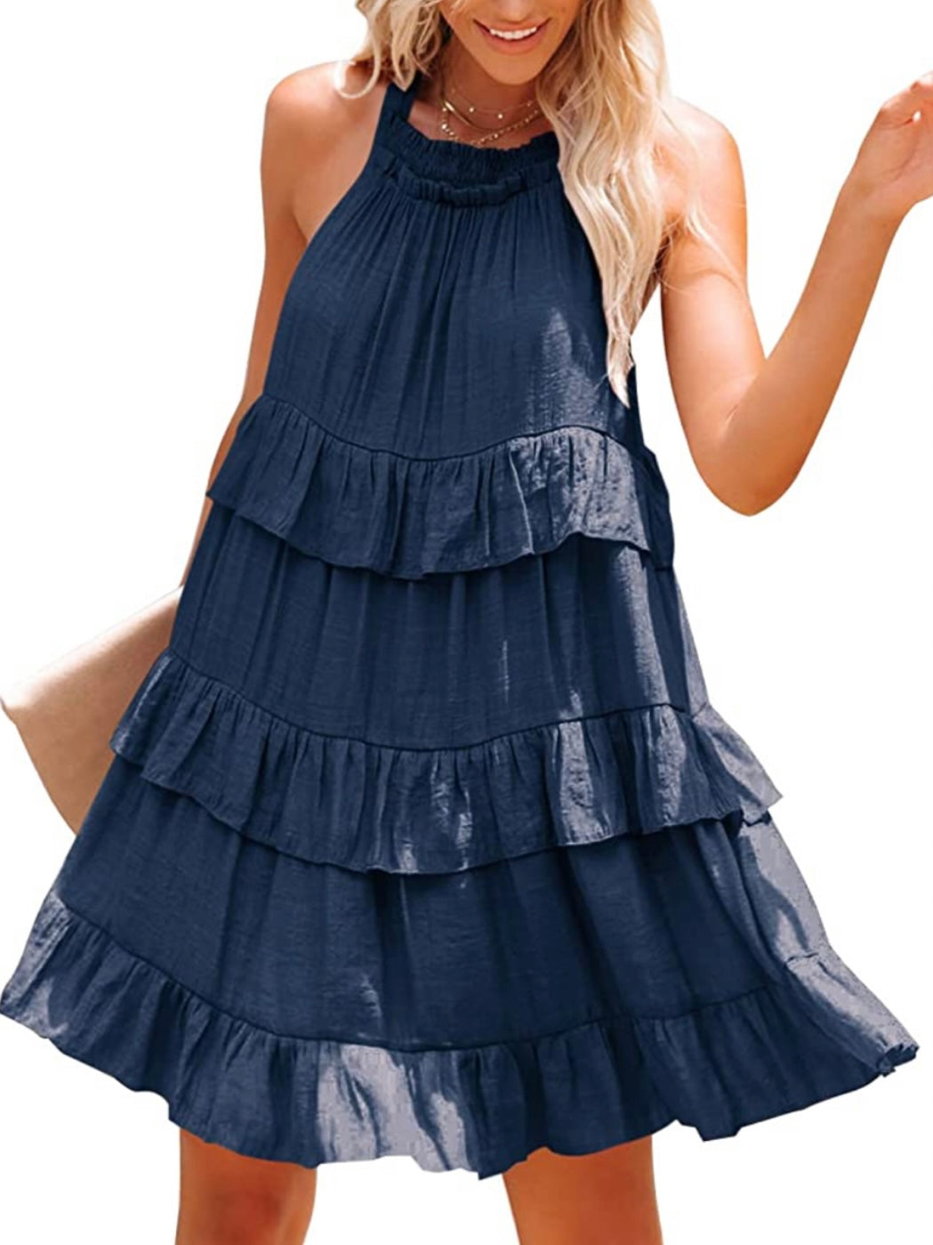 Navy blue layered a-line short dress