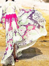 Light green and fuchsia print bomber maxi dress