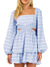 Light blue squares crossover waist short dress