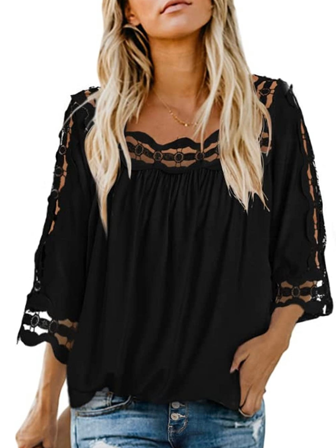 Black lace crochet blouse