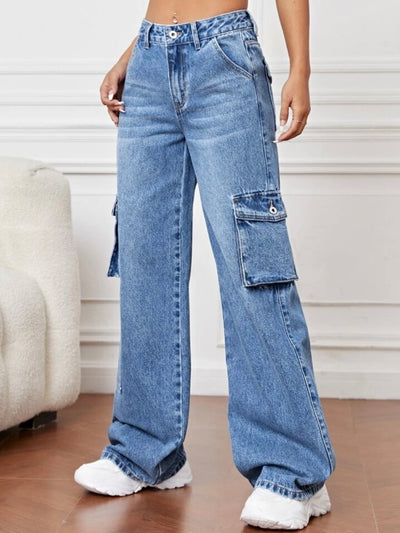 Blue cargo wide pants