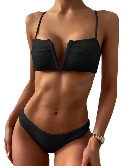 Black bikini V top and bottom bikini swimwear