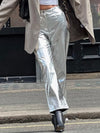 Silver faux leather high rise pants