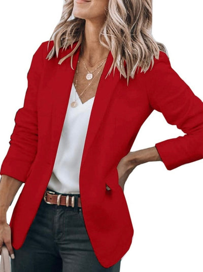 Red blazer draped sleeves