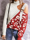 Red turtleneck shoulder strap embroidery sweater