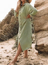 Green long cardigan midi dress