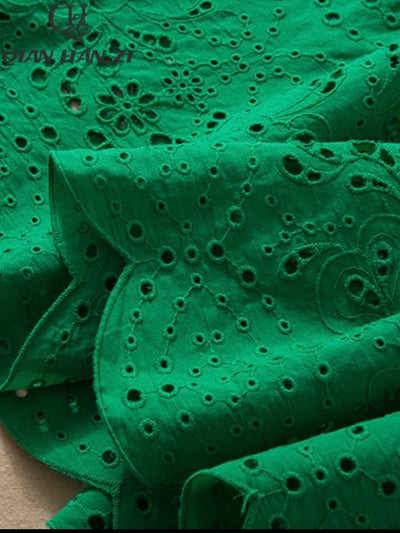 Green lace and ruffles midi dress