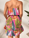 Fuchsia natura print strapless short dress