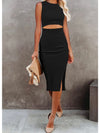 Black cut out front detail midi dress