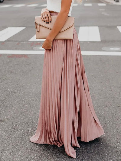 Pink pleaded wide maxi skirt