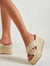 Natural wedge high heels crossed straps platform sandals