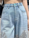 Flare lace light blue jeans pants