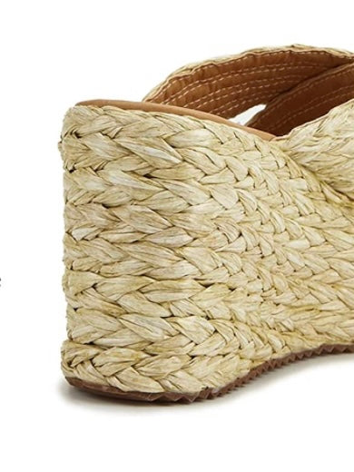 Natural wedge high heels crossed straps platform sandals